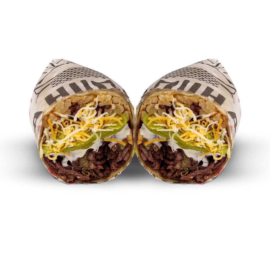 California burrito cross-section with asada, fries and cheese