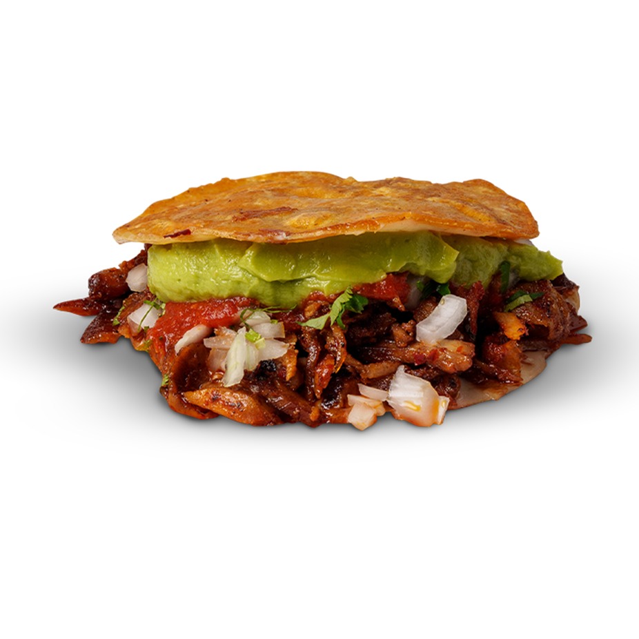 Adobada vampiro on a crispy cheese-crusted tortilla